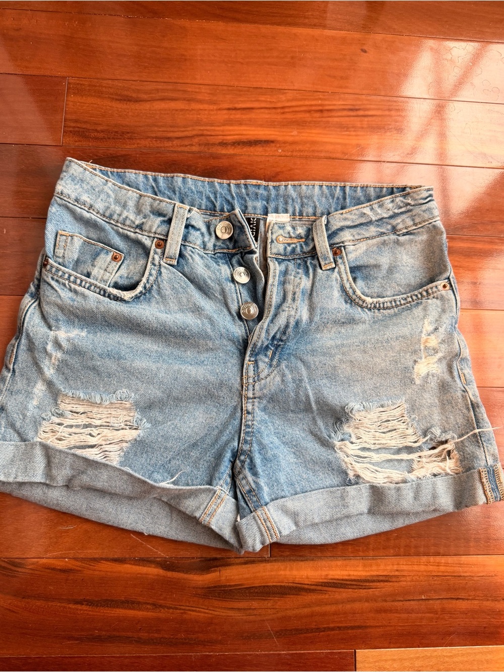 H&M Divided Light Blue High-Rise Distressed Button up Denim Shorts US 2